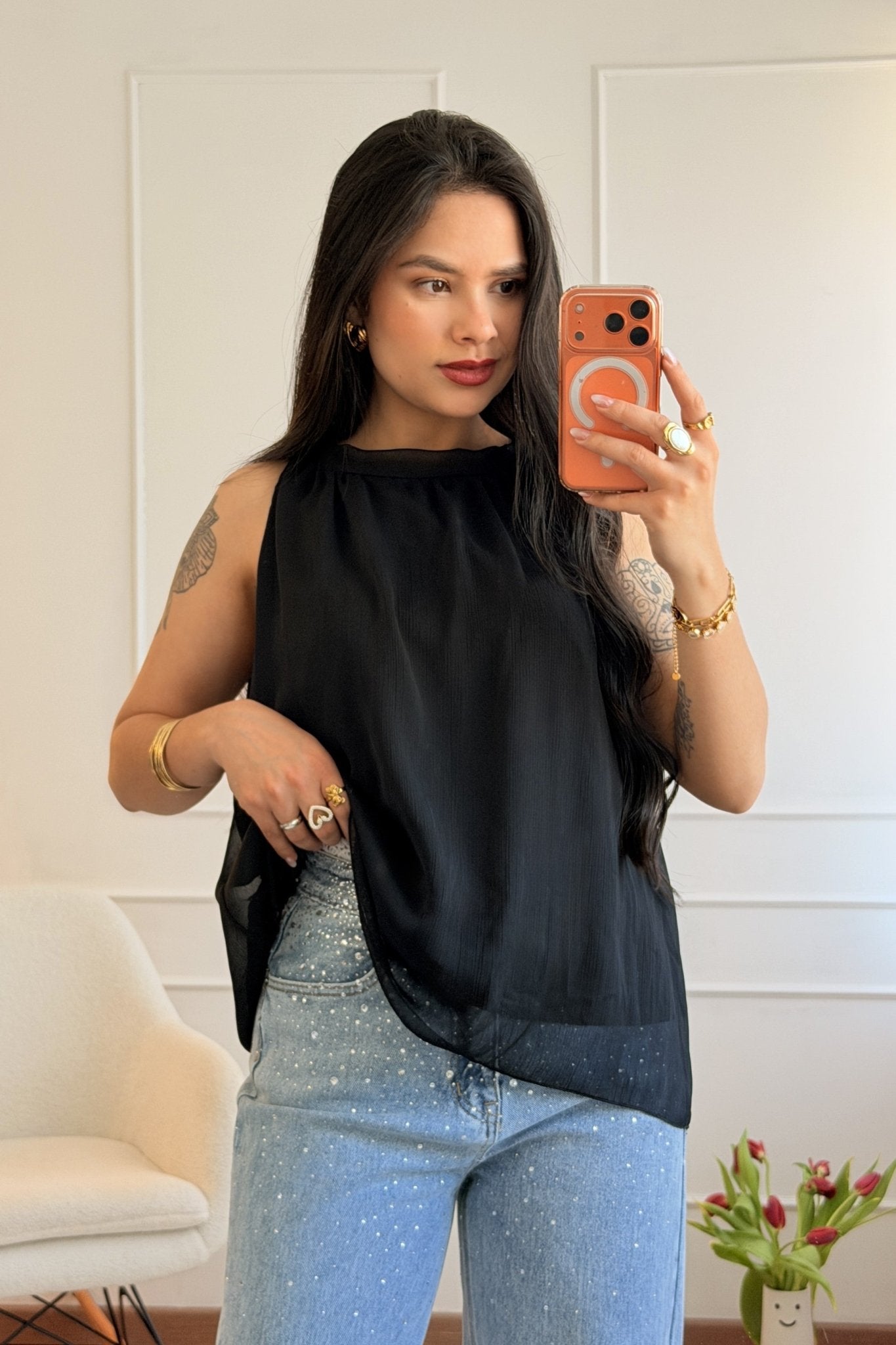 Blusa fluida com decote fechado - lavishiochicBlusalavishiochic