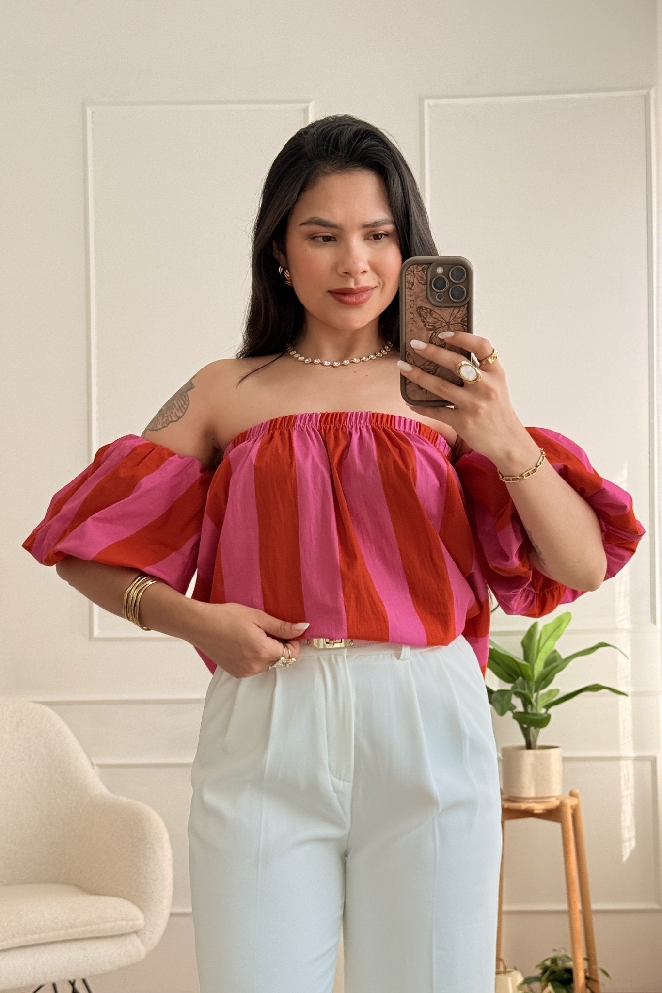 Blusa listrada com manga bufante - lavishiochicBlusalavishiochic