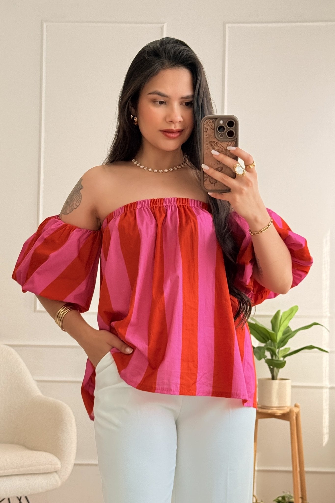 Blusa listrada com manga bufante - lavishiochicBlusalavishiochic