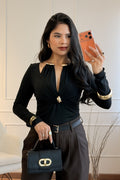 Body com decote drapeado e detalhe metálico - lavishiochicbodylavishiochic