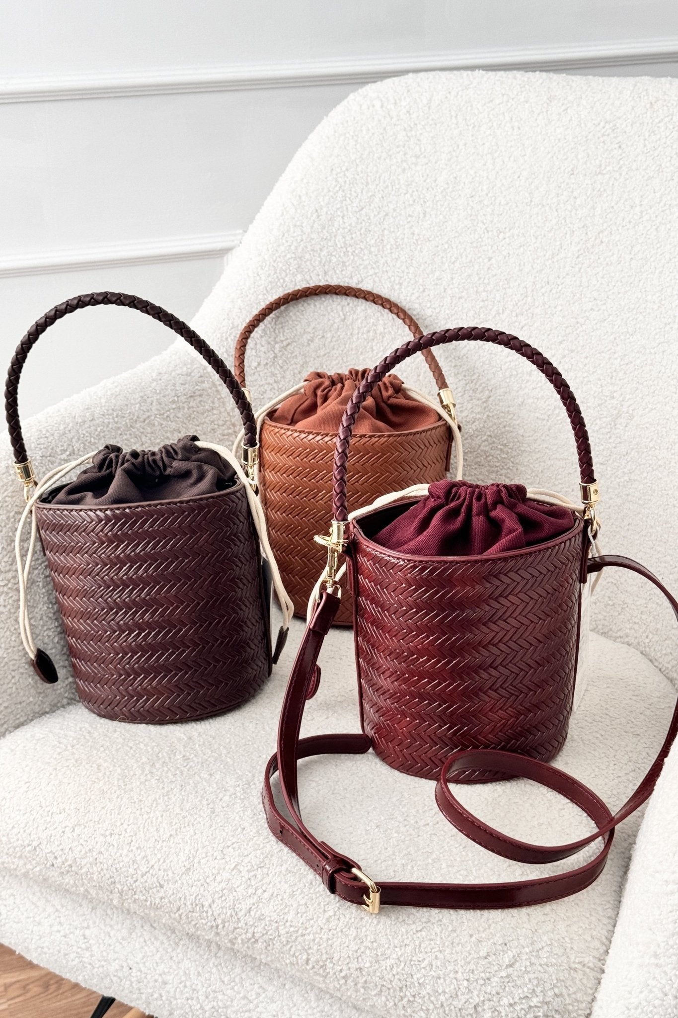 Bolsa balde entrançada com correia removível - lavishiochicMalalavishiochic