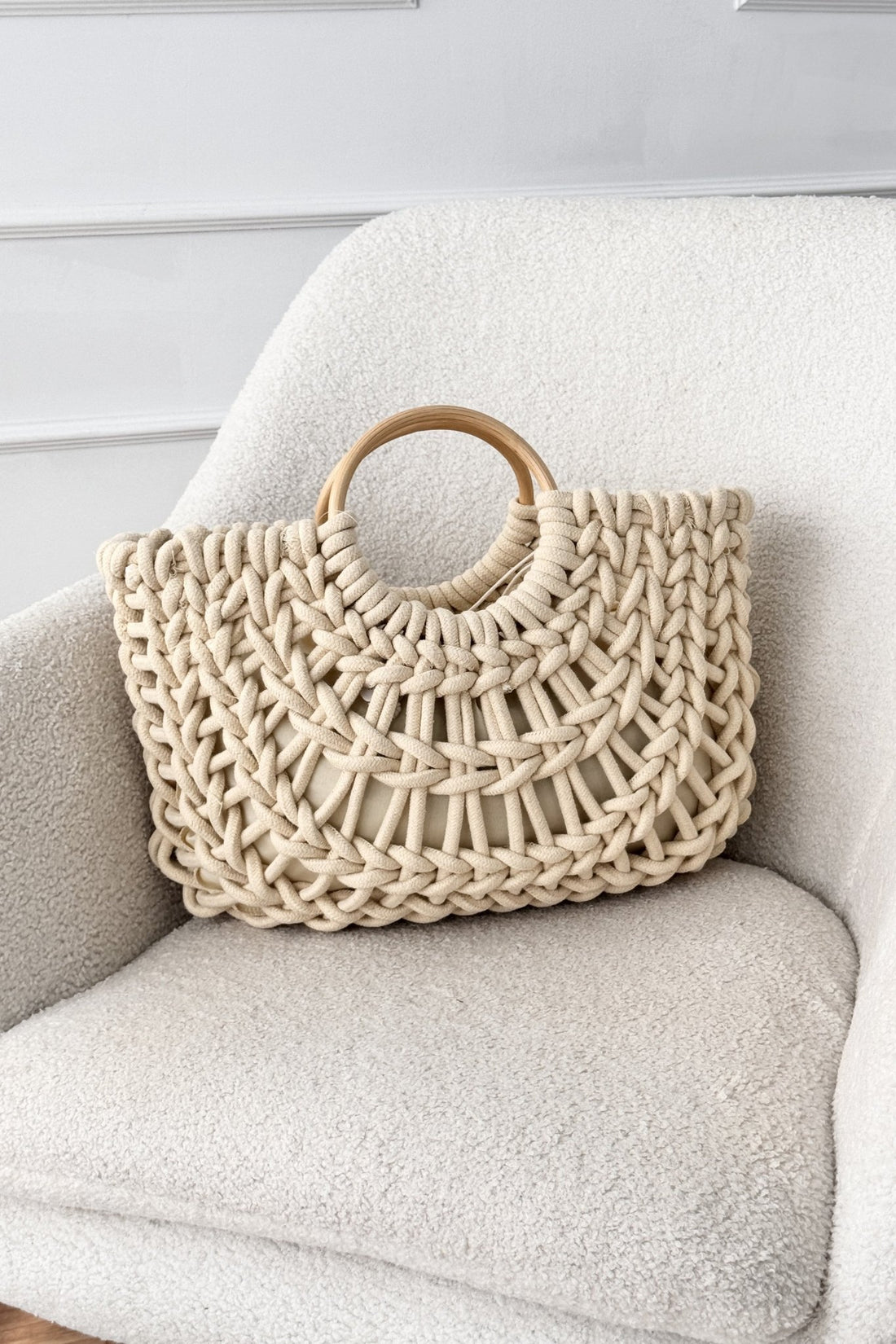 Bolsa em malha de algodão com pega de madeira - lavishiochicMalalavishiochic