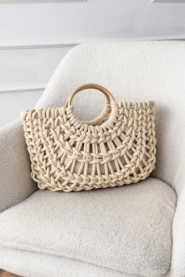 Bolsa em malha de algodão com pega de madeira - lavishiochicMalalavishiochic