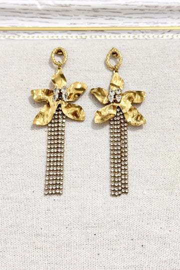 Brincos Florais Dourados com Franjas em Aço Inoxidável - lavishiochicBrincoslavishiochic