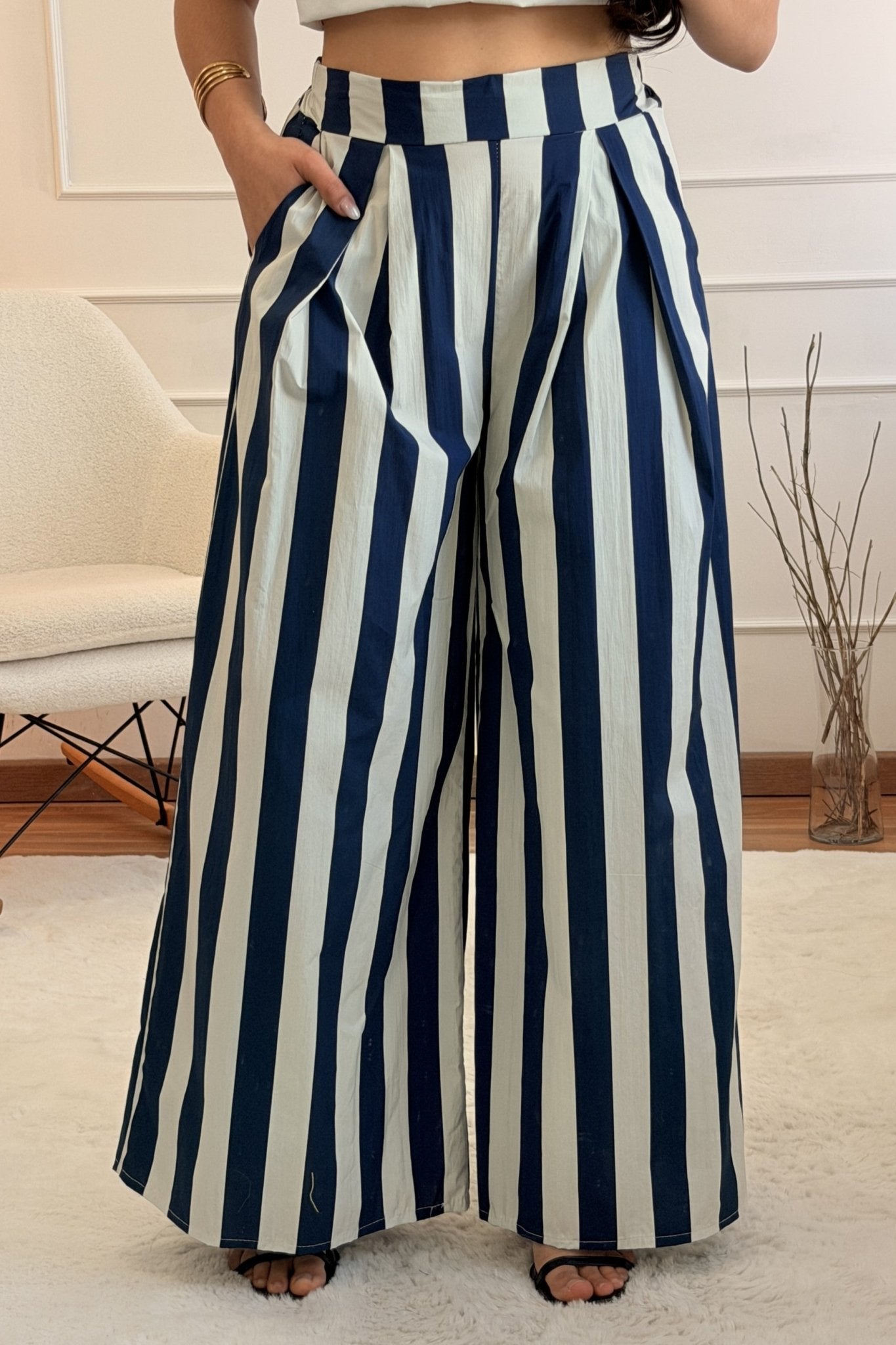 Calça às Riscas com Cintura Elástica - lavishiochicCalçaslavishiochic