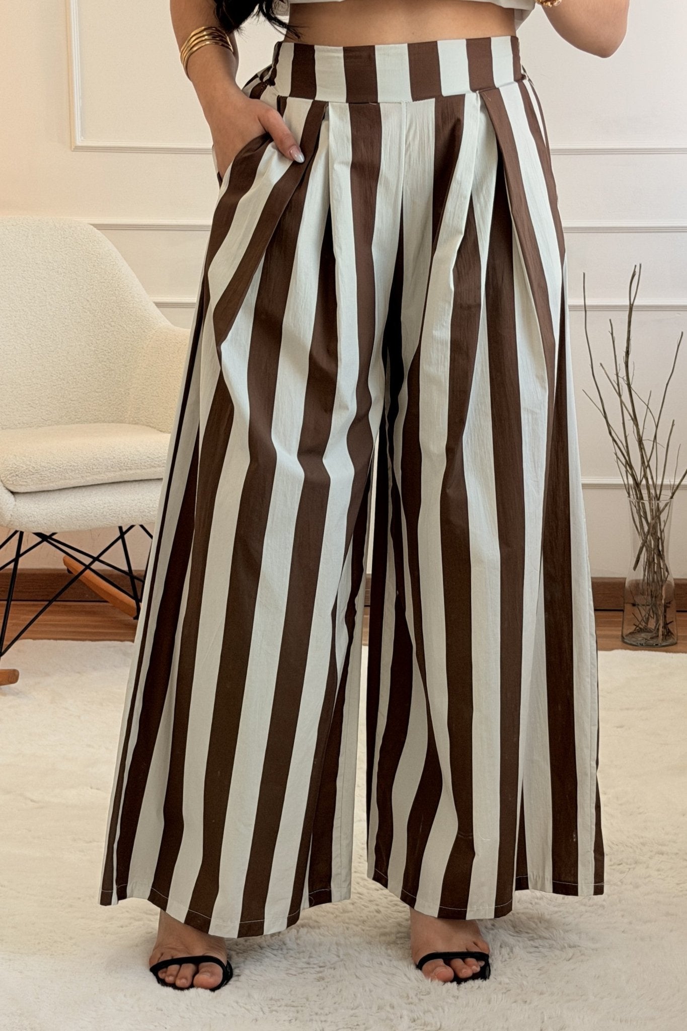 Calça às Riscas com Cintura Elástica - lavishiochicCalçaslavishiochic