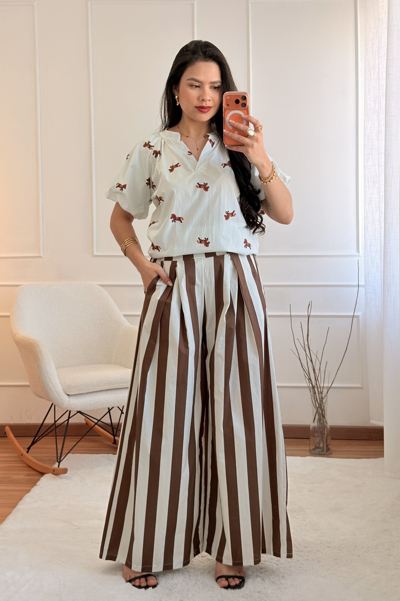 Calça às Riscas com Cintura Elástica - lavishiochicCalçaslavishiochic