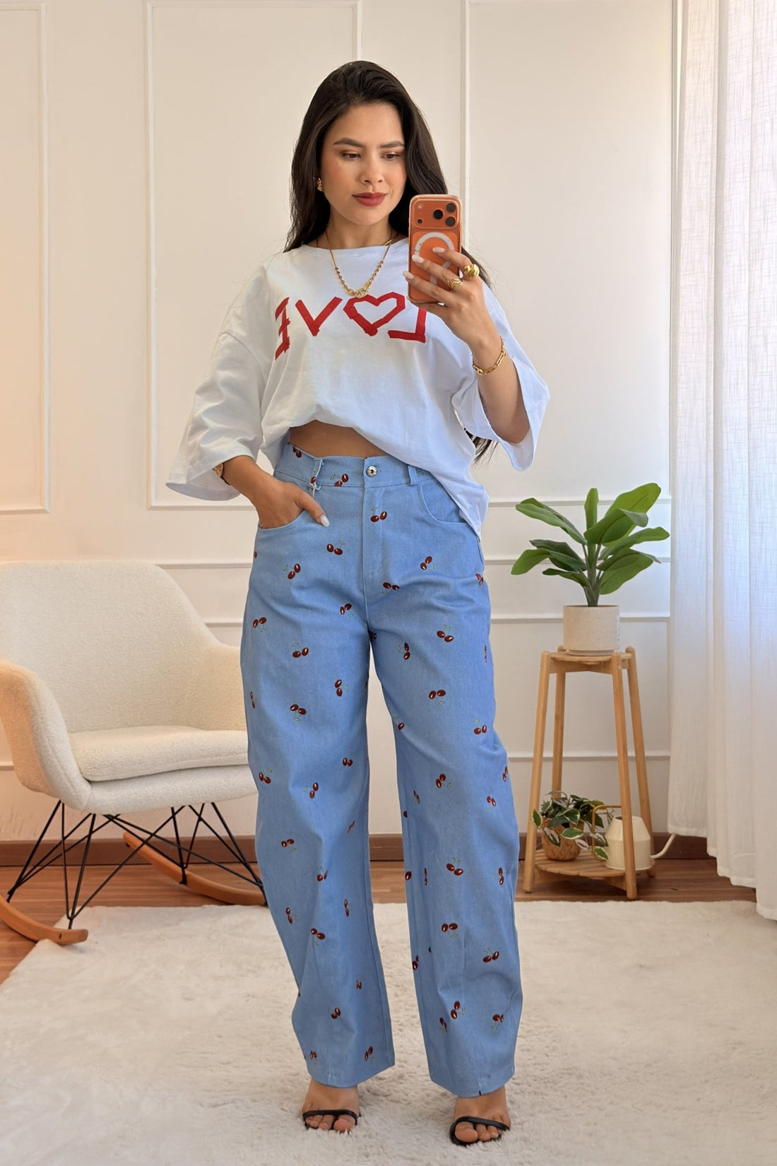Calça cerejas de corte largo - lavishiochicCalçaslavishiochic