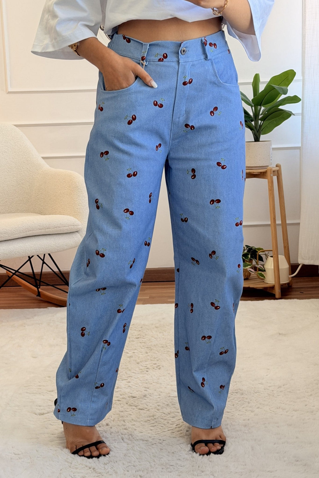 Calça cerejas de corte largo - lavishiochicCalçaslavishiochic