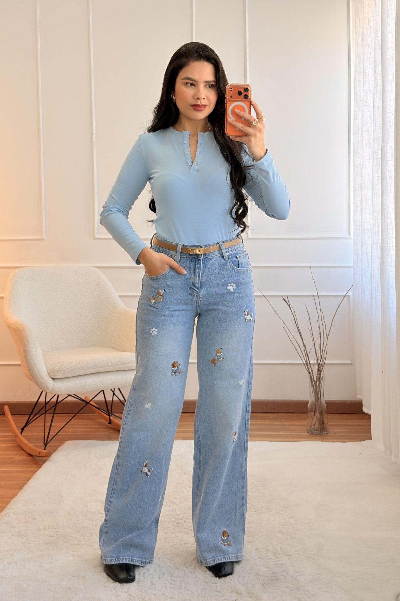 Calça com bordado de cachorros - lavishiochicCalçaslavishiochic