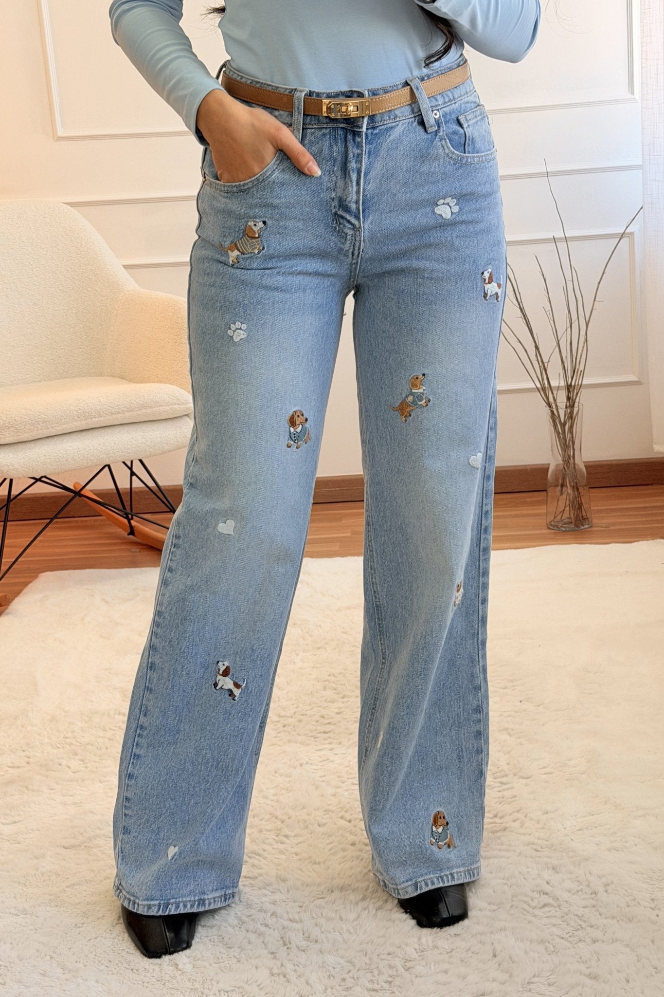 Calça com bordado de cachorros - lavishiochicCalçaslavishiochic