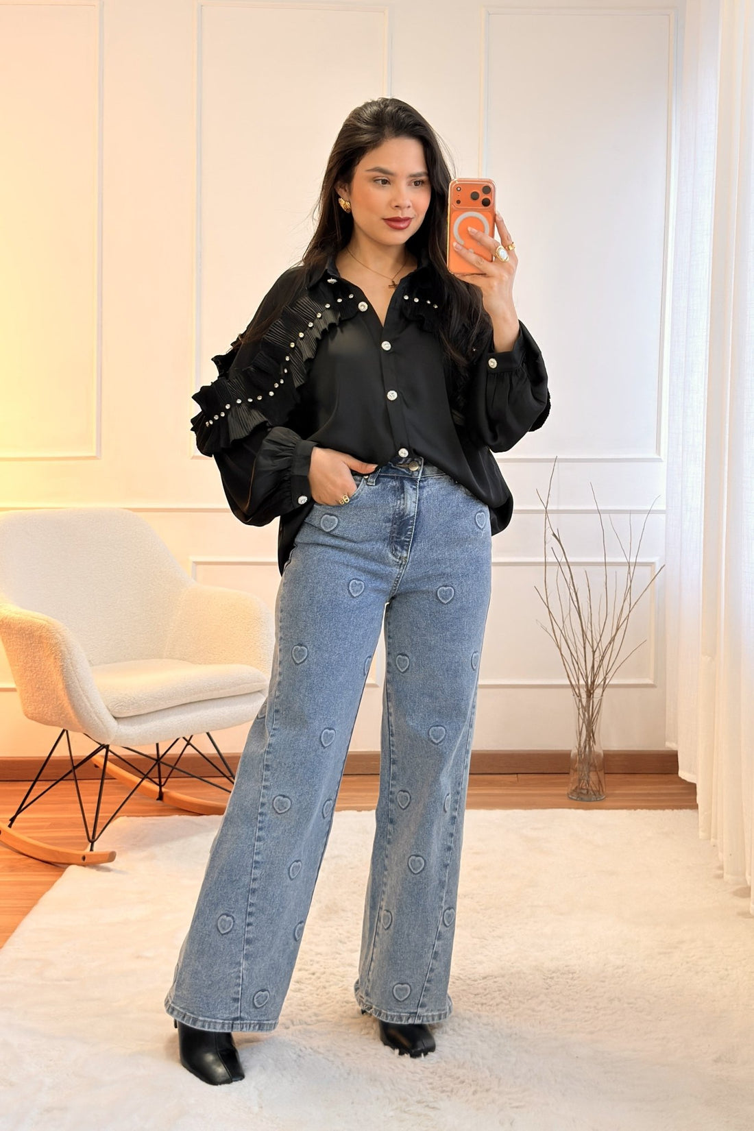 Calça com Bordados em Coração - lavishiochicCalçaPromoção