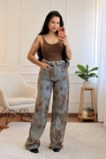 Calça com estampado floral castanho QUEEN HEARTS - lavishiochicCalçasQueen Hearts