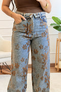 Calça com estampado floral castanho QUEEN HEARTS - lavishiochicCalçasQueen Hearts