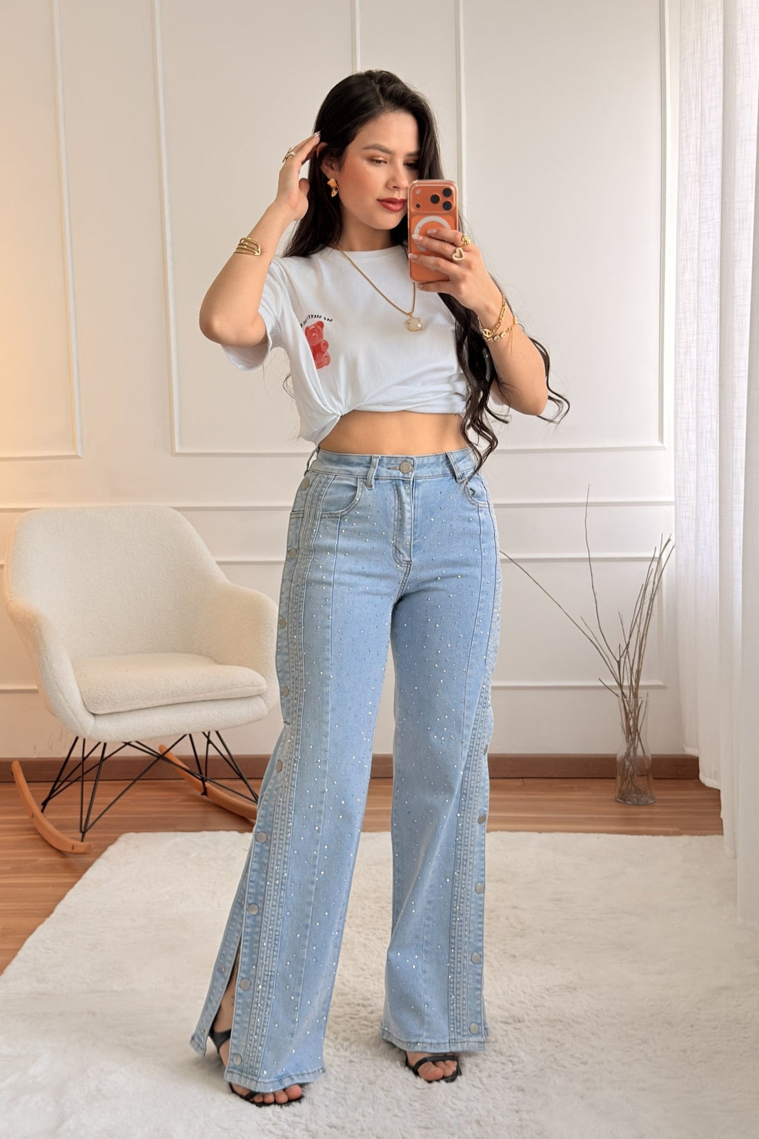 Calça com strass e botões laterais - lavishiochicCalçalavishiochic