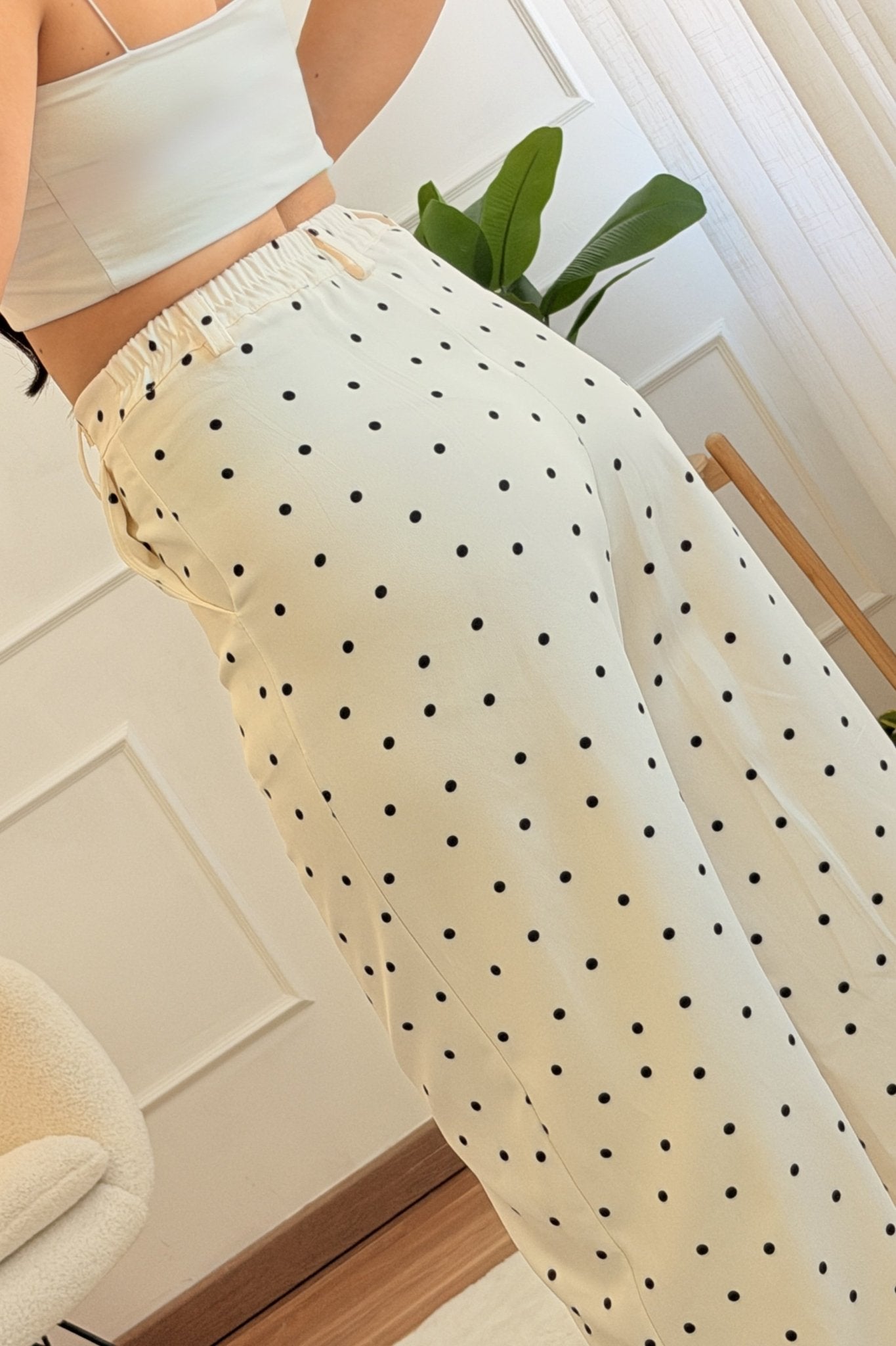 Calça de bolinhas com cintura alta - lavishiochicCalçalavishiochic