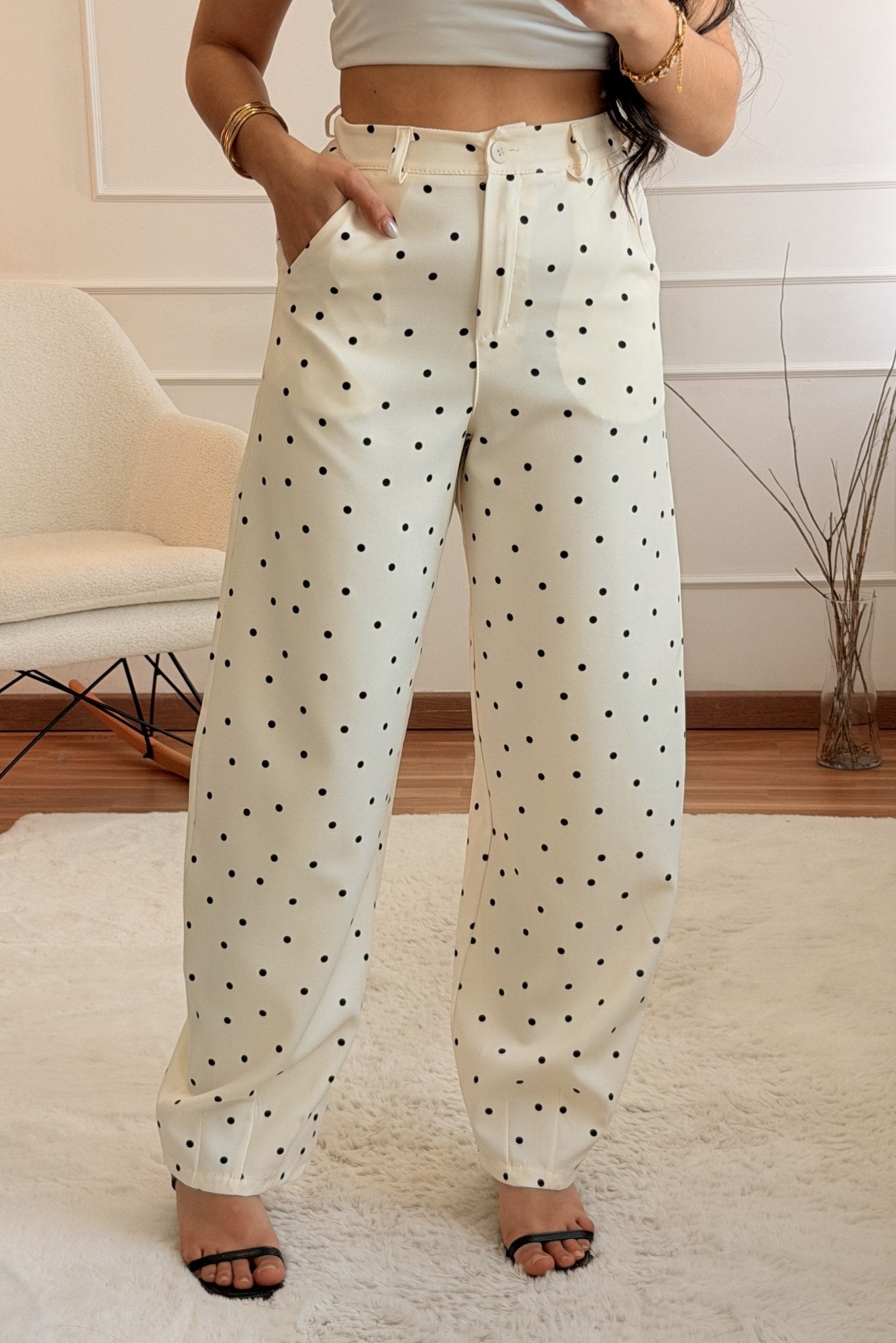 Calça de bolinhas com cintura alta - lavishiochicCalçalavishiochic