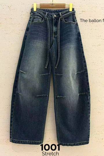 Calça de ganga balloon com cintura ajustável QUEEN HEARTS - lavishiochicCalçaslavishiochic