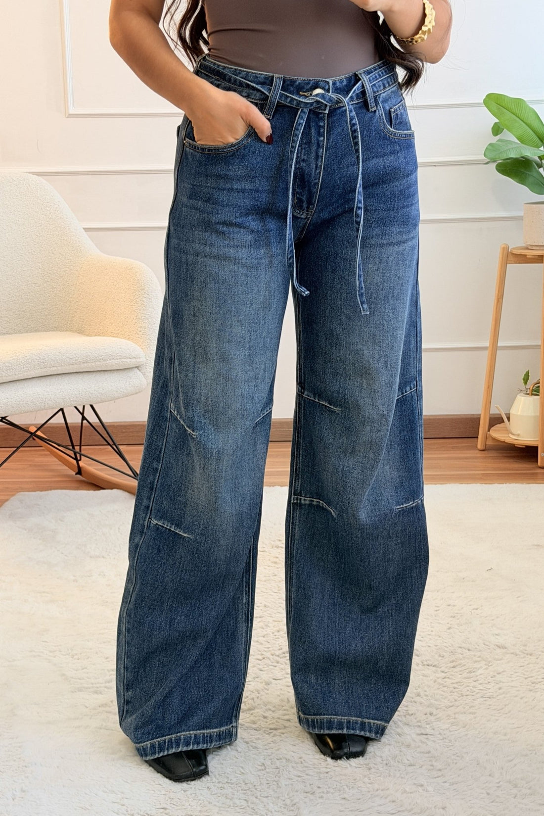 Calça de ganga balloon com cintura ajustável QUEEN HEARTS - lavishiochicCalçaslavishiochic
