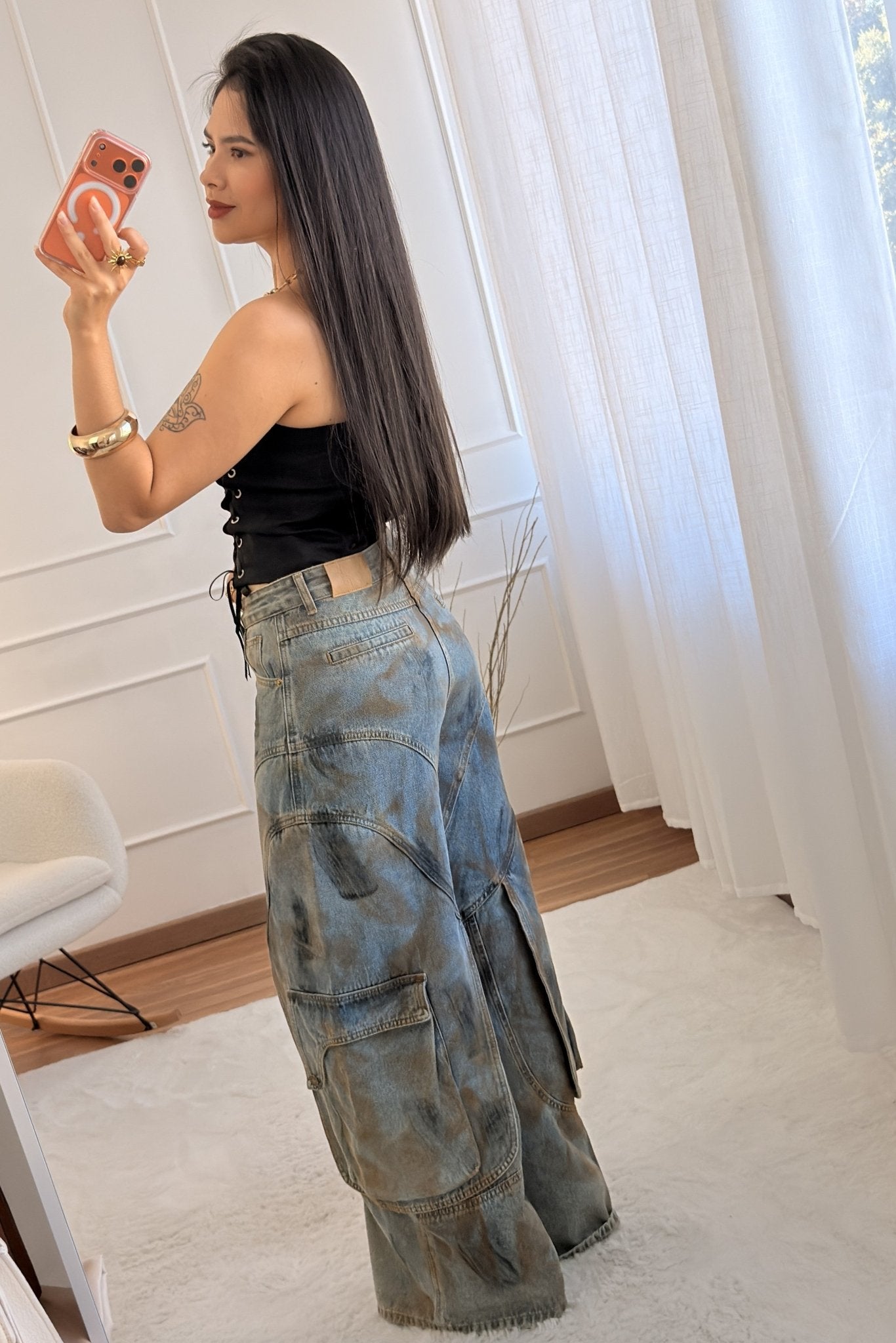 Calça de ganga cargo largas MOCHY - lavishiochicCalçaMochy