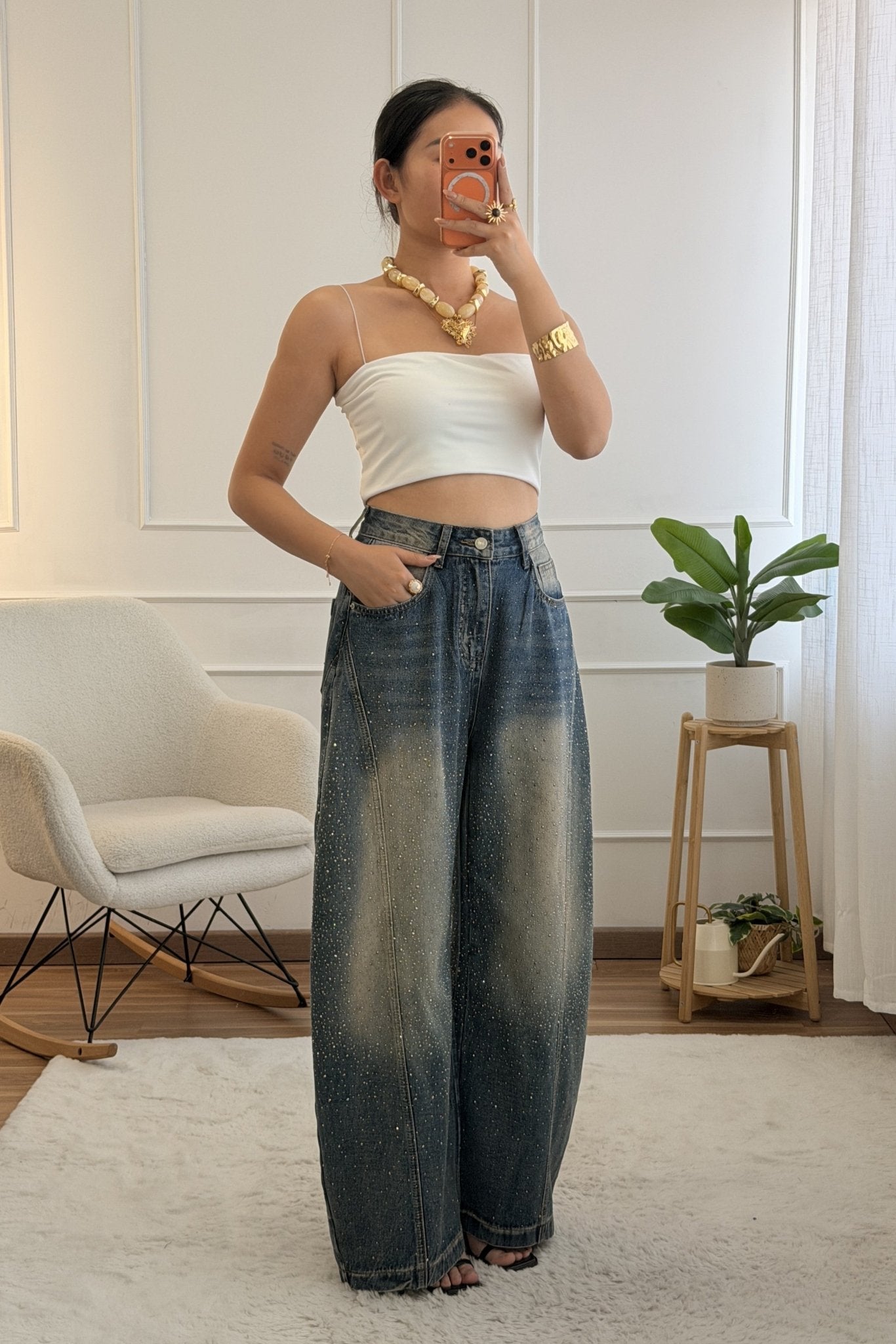 Calça de ganga com brilho - lavishiochicCalçalavishiochic