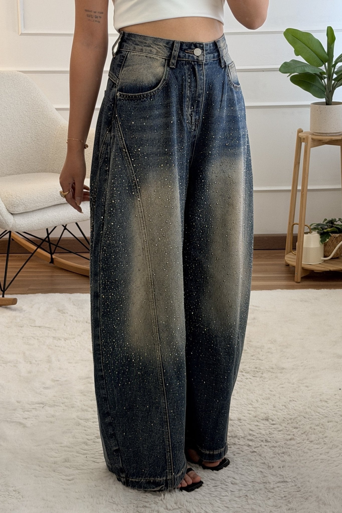 Calça de ganga com brilho - lavishiochicCalçalavishiochic