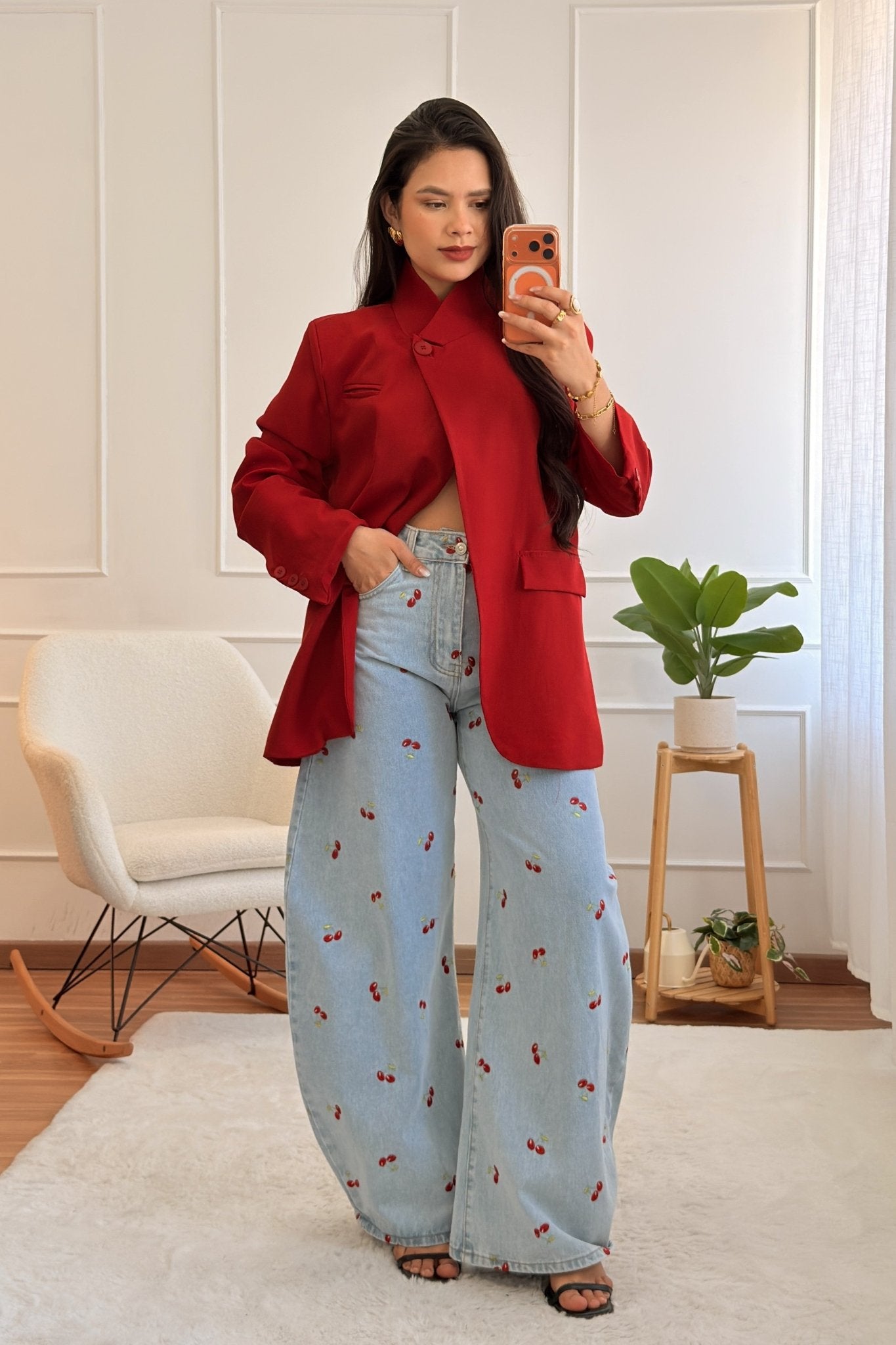 Calça de Ganga com Cerejas Bordadas MOCHY - lavishiochicCalçasMochy