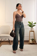 Calça de ganga largas com costura frontal - lavishiochicCalçaslavishiochic