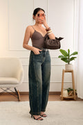 Calça de ganga largas com costura frontal - lavishiochicCalçaslavishiochic