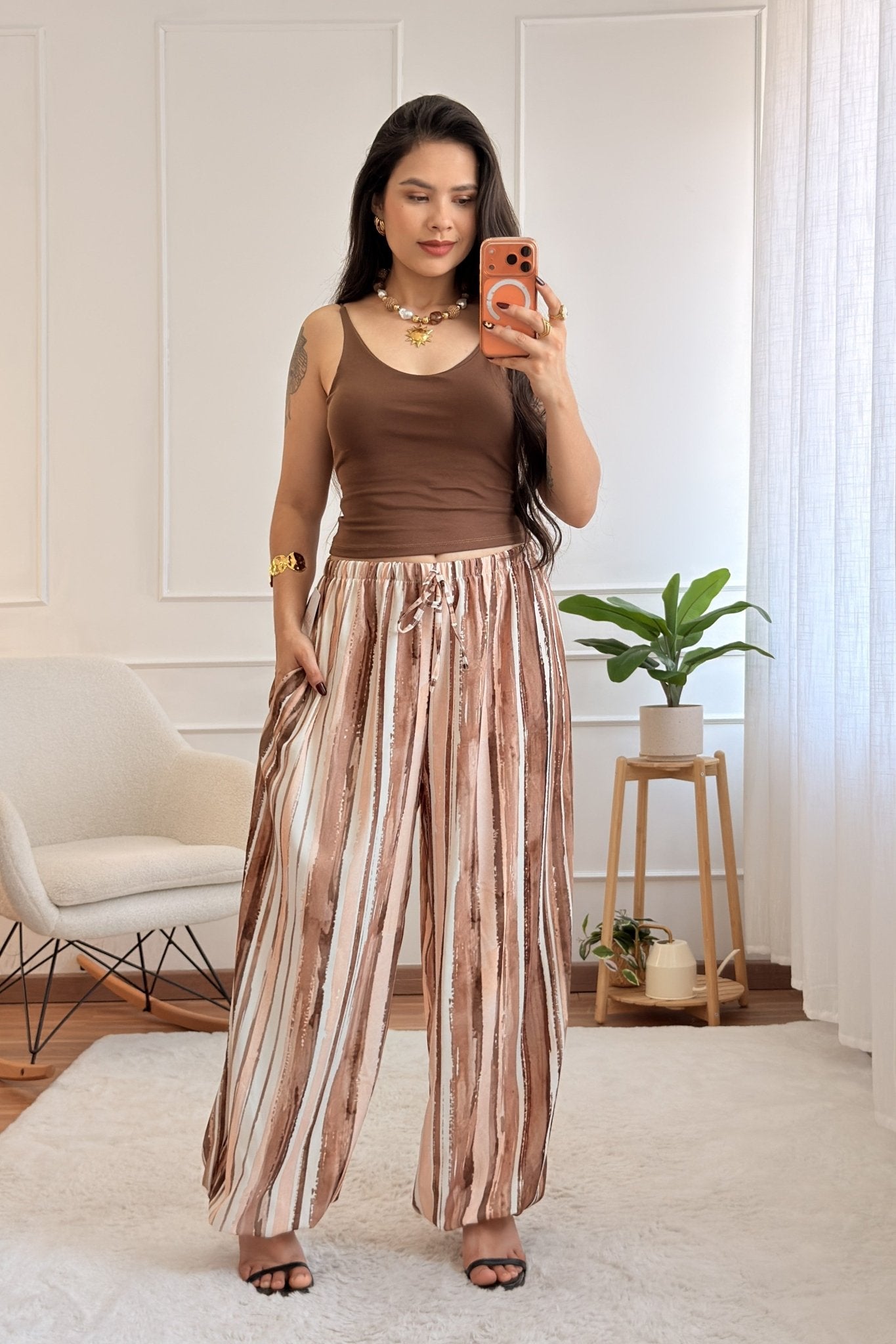 Calça frescas às riscas multicolor - lavishiochicCalçaslavishiochic