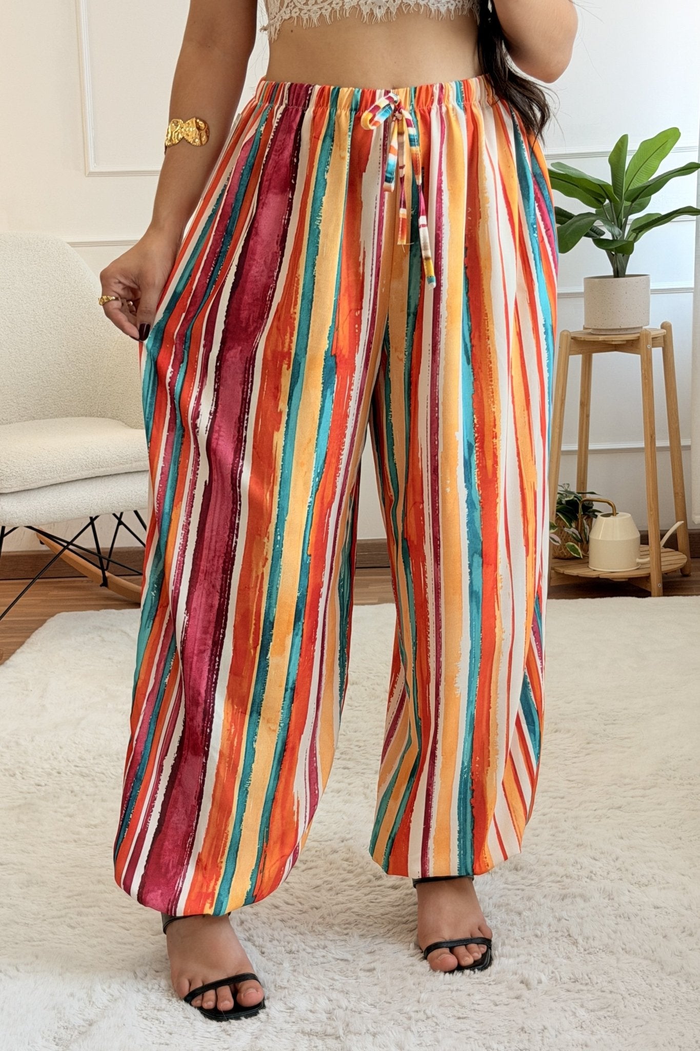 Calça frescas às riscas multicolor - lavishiochicCalçaslavishiochic