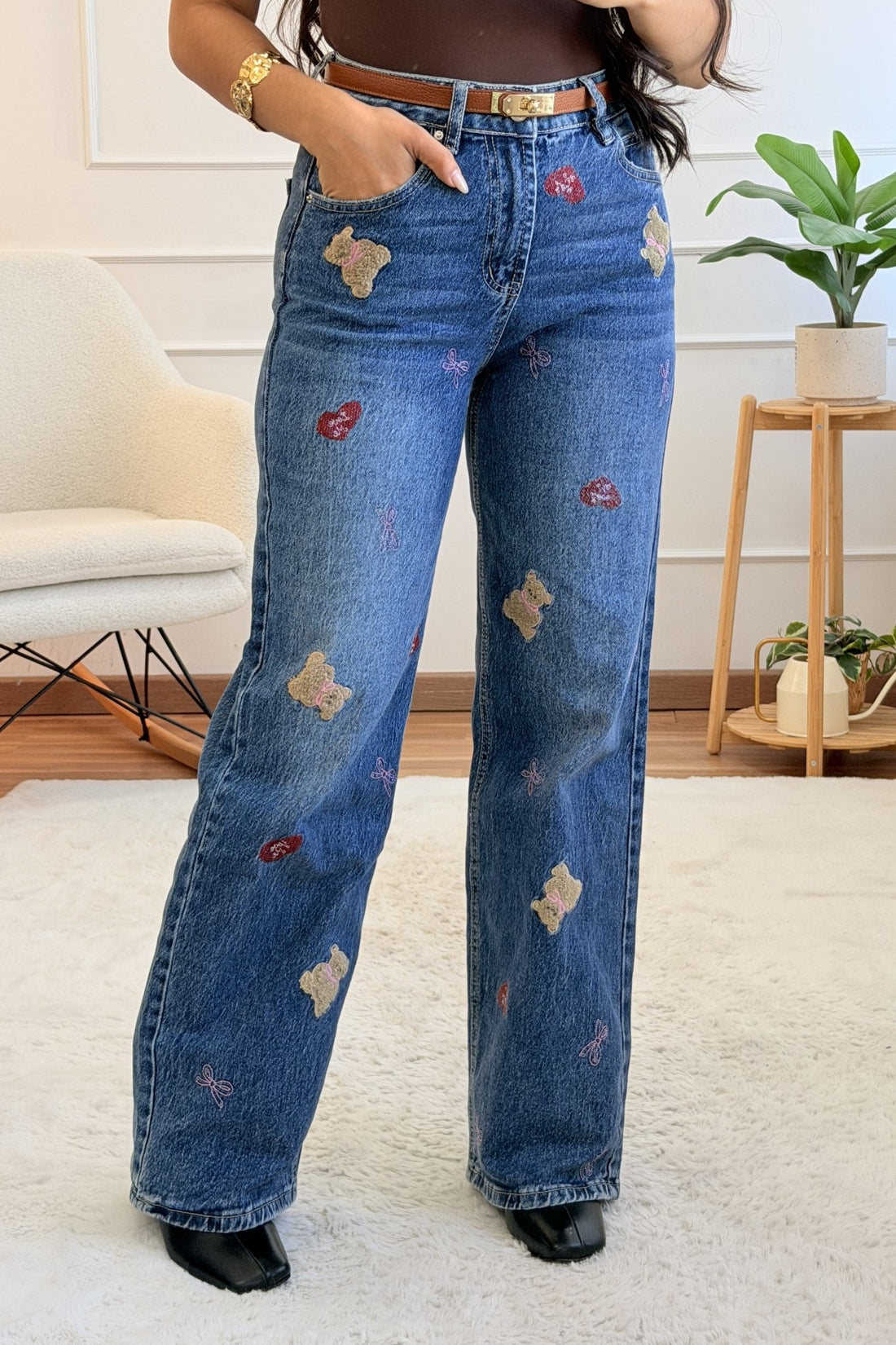 Calça largas com bordados de ursos - lavishiochicCalçaslavishiochic