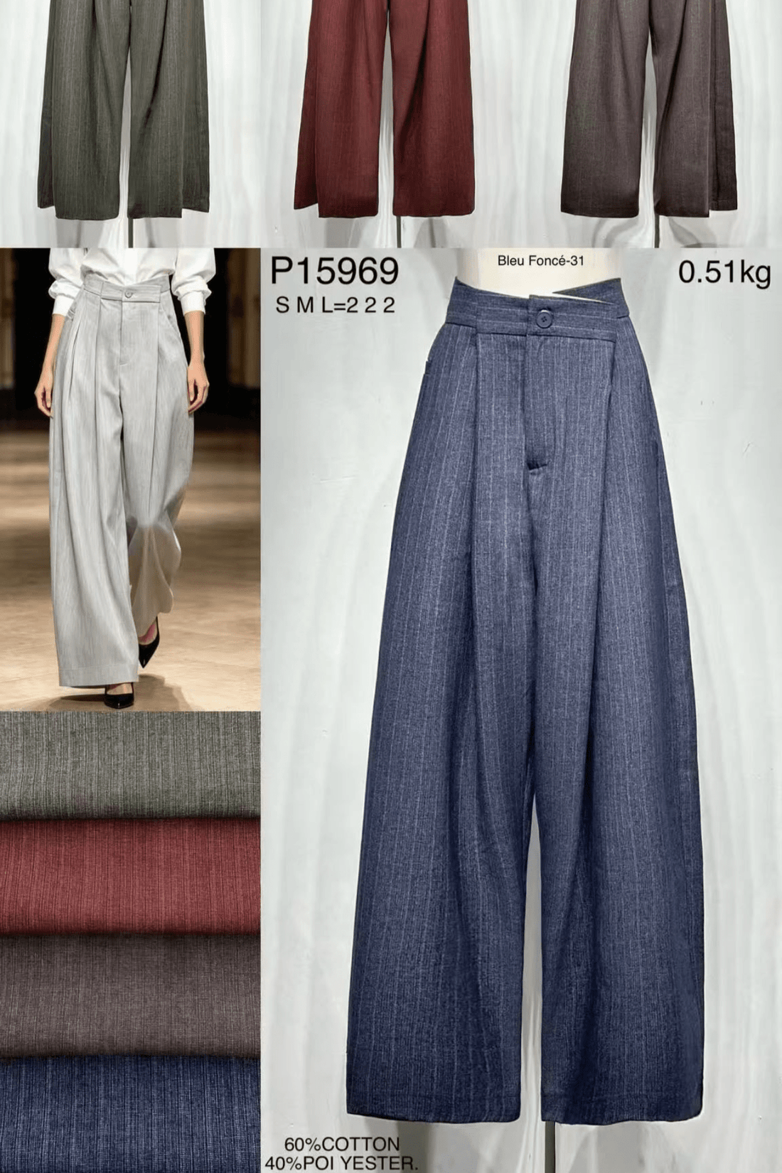 Calça largas de risca fina com pregas na cintura MOCHY - lavishiochicCalçasMochy