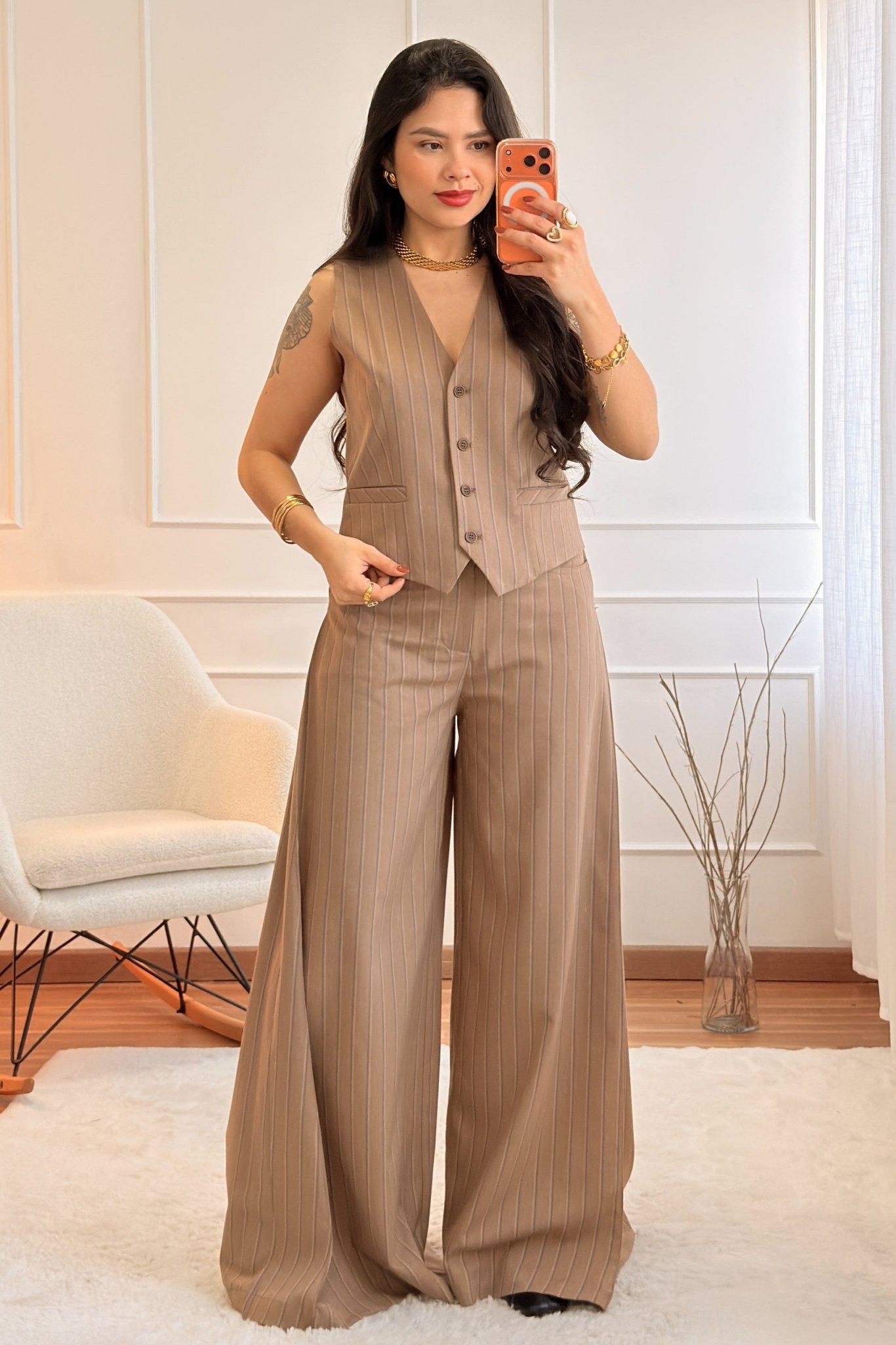 Calça padrão às riscas LUMINA - lavishiochicCalçalumina