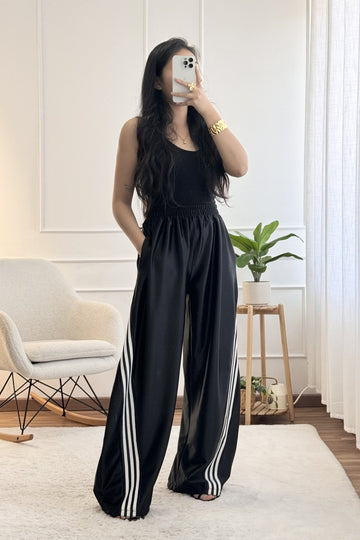 Calça pantalona cetim com riscas laterais - lavishiochicCalçaslavishiochic