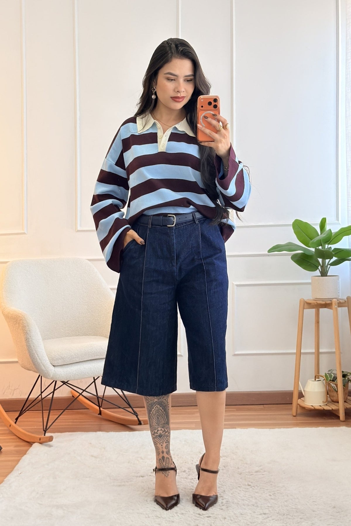 Calção jeans culotte com cinto ELLI WHITE - lavishiochiccalçõesELLI WHITE