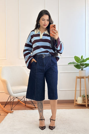 Calção jeans culotte com cinto ELLI WHITE - lavishiochiccalçõesELLI WHITE