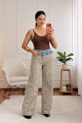 Calças de Ganga com Padrão Leopardo - QUEEN HEARTS - lavishiochicCalçasQueen Hearts