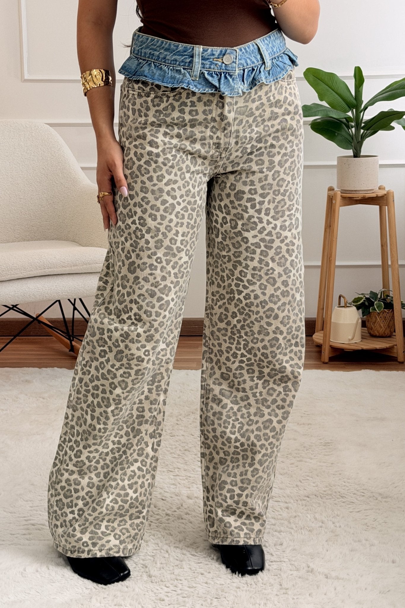 Calças de Ganga com Padrão Leopardo - QUEEN HEARTS - lavishiochicCalçasQueen Hearts