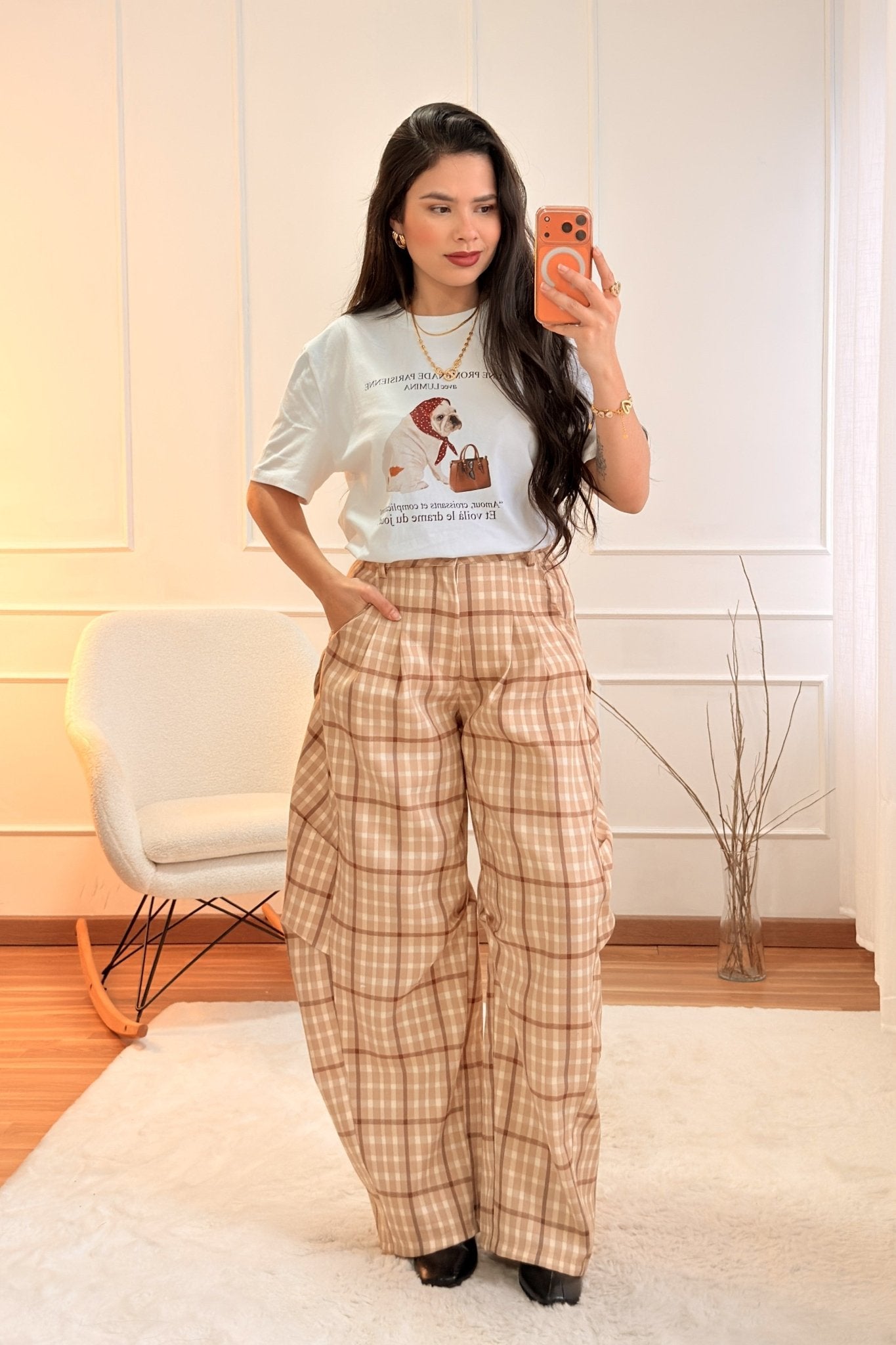 Calças xadrez MOCHY - lavishiochicCalçaMachy