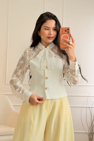 Camisa Acetinada com Renda ELLI WHITE - lavishiochiccamisaELLI WHITE