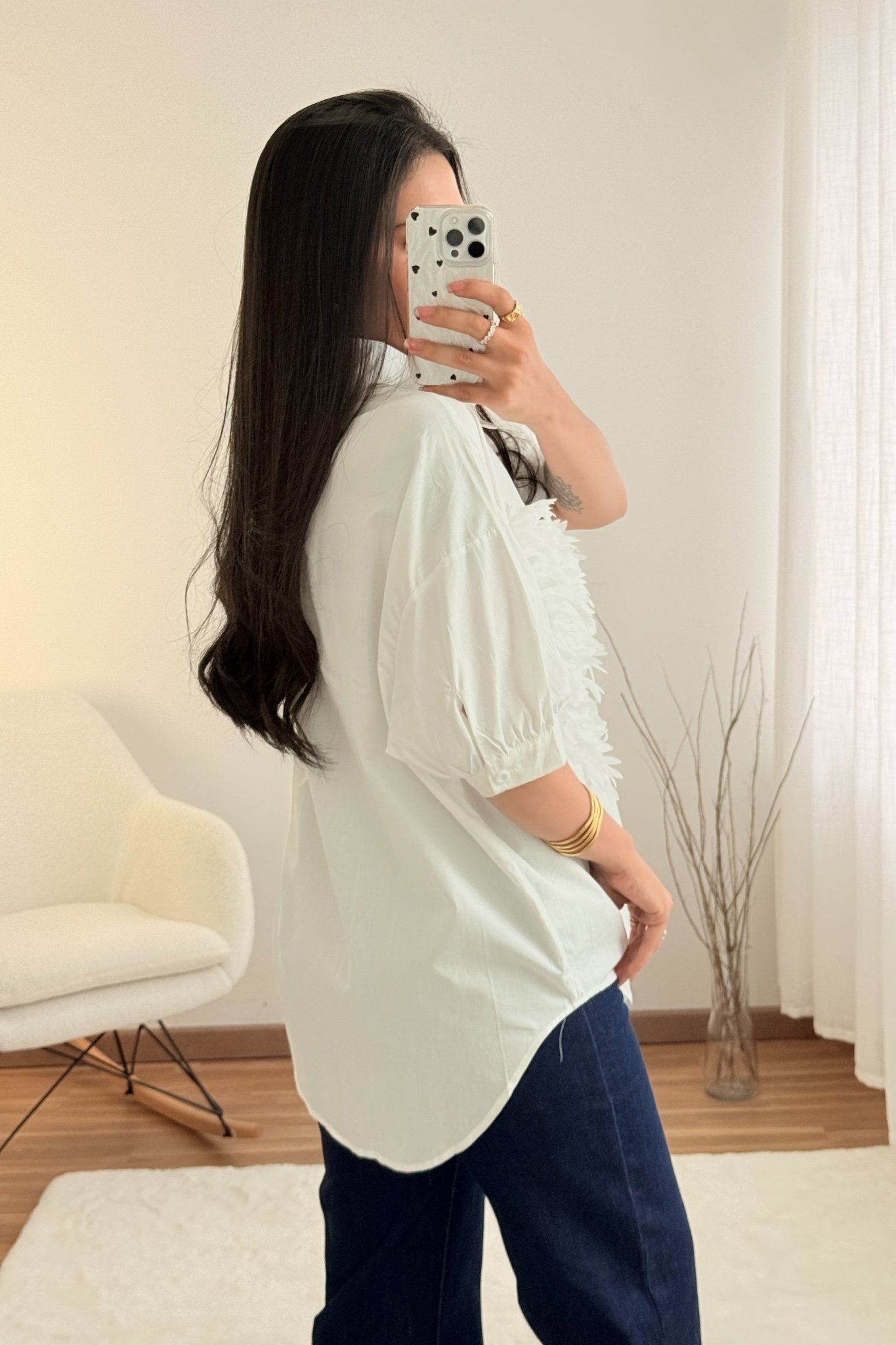 Camisa bordados florais em relevo MOCHY - lavishiochiccamisaMochy