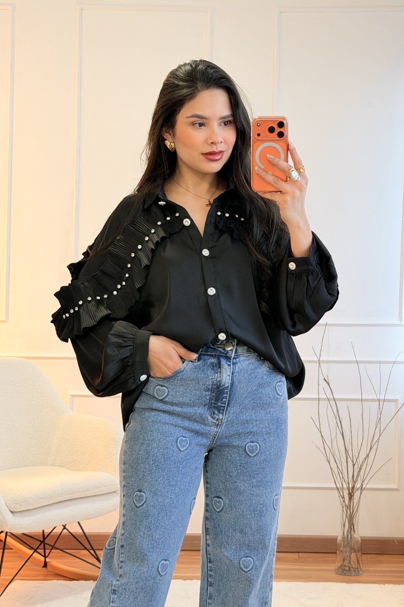 Camisa cetim com folhos DROLE DE COPINE - lavishiochiccamisaDrole de copine Paris