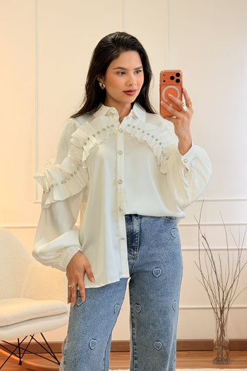 Camisa cetim com folhos DROLE DE COPINE - lavishiochiccamisaDrole de copine Paris