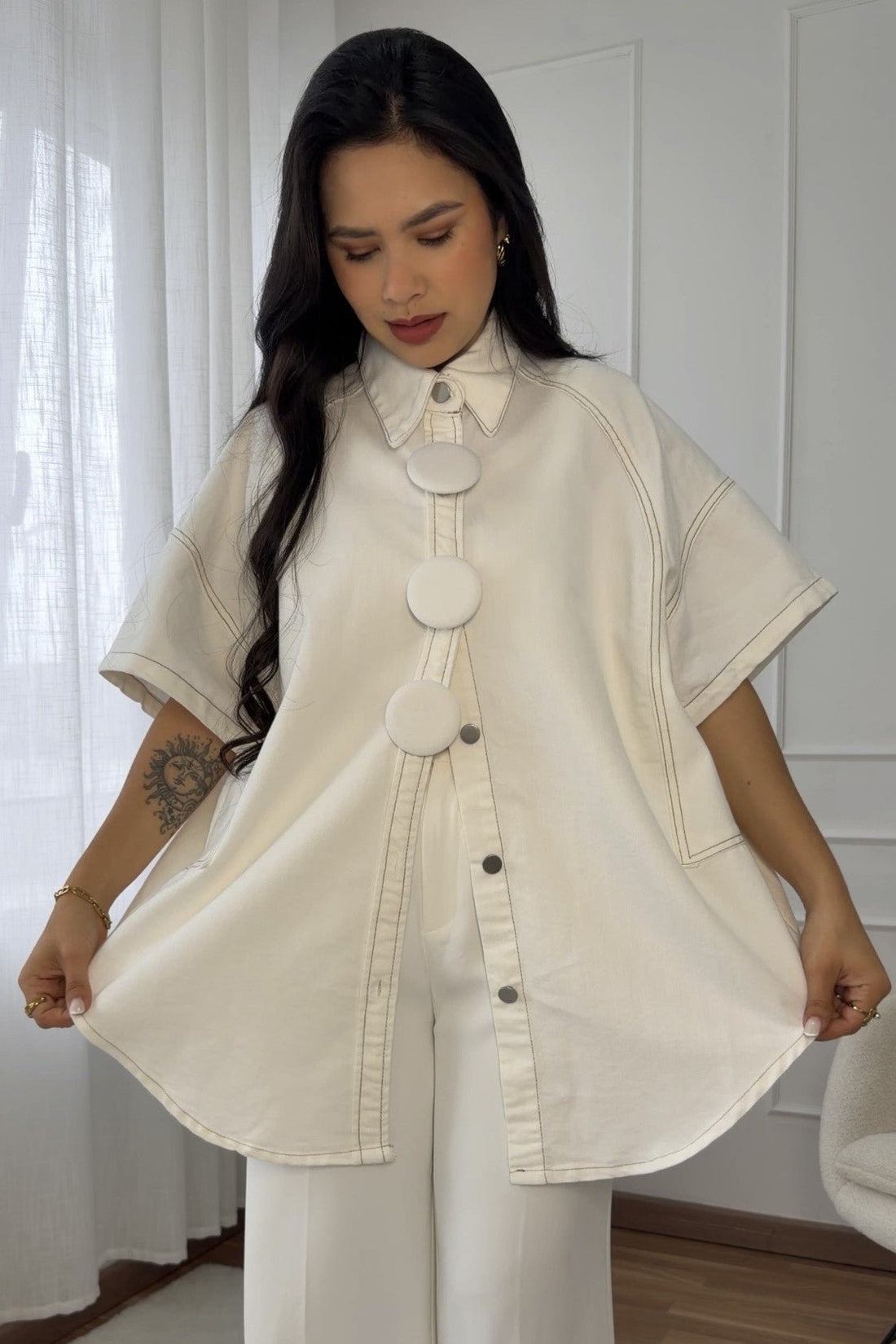 Camisa de ganga com botões grandes - lavishiochiccamisalavishiochic