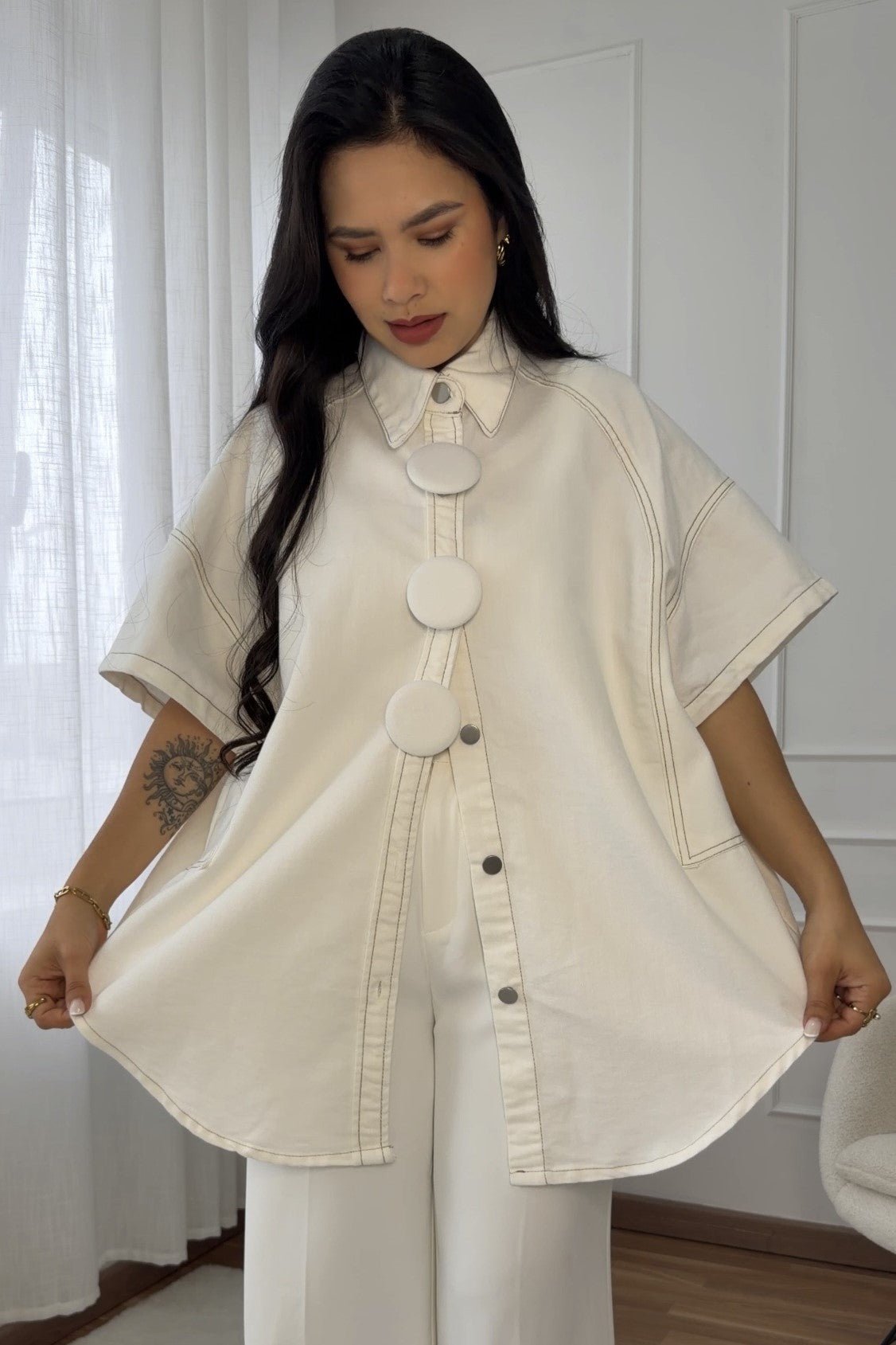 Camisa de ganga com botões grandes - lavishiochiccamisalavishiochic