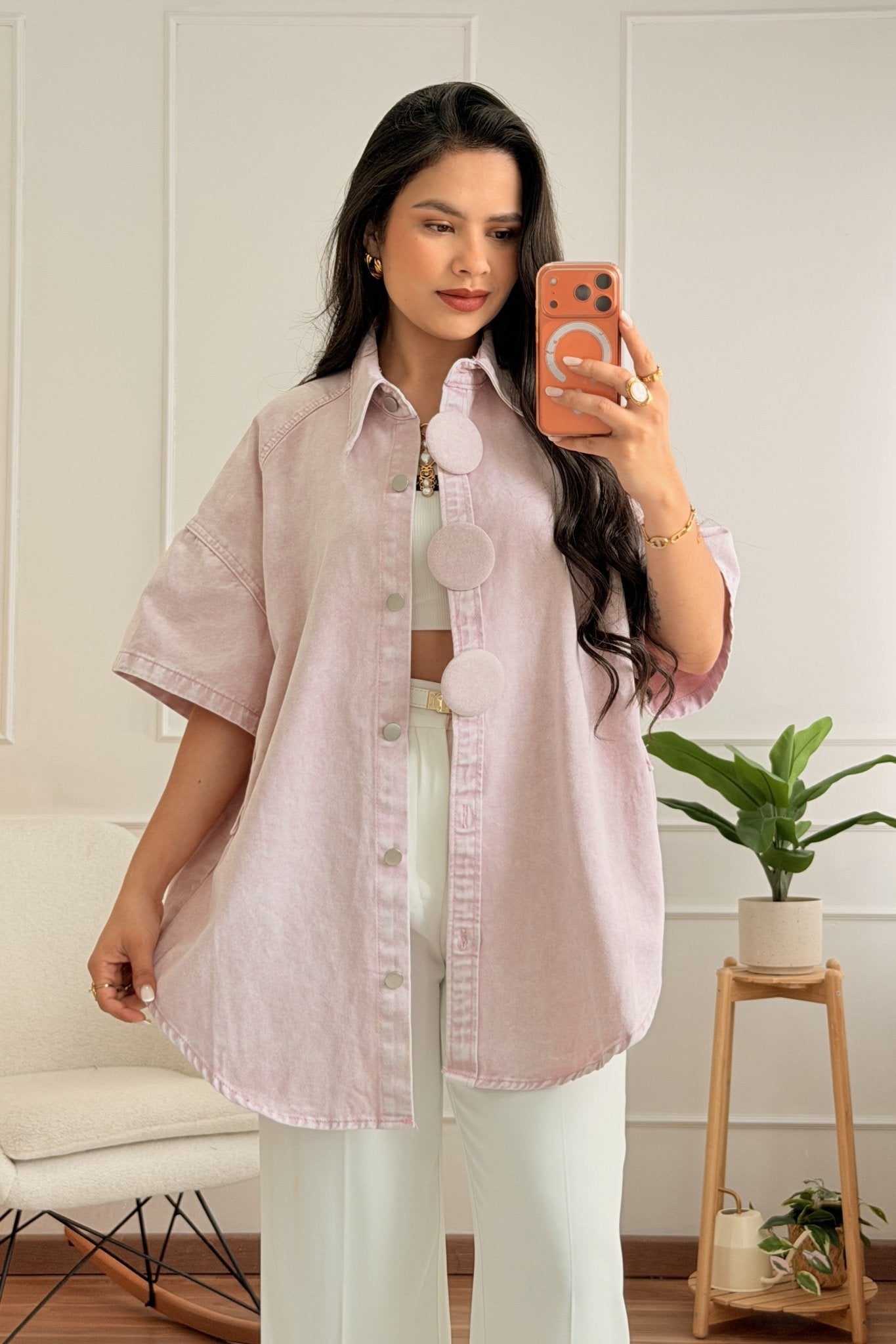 Camisa de ganga com botões grandes - lavishiochiccamisalavishiochic