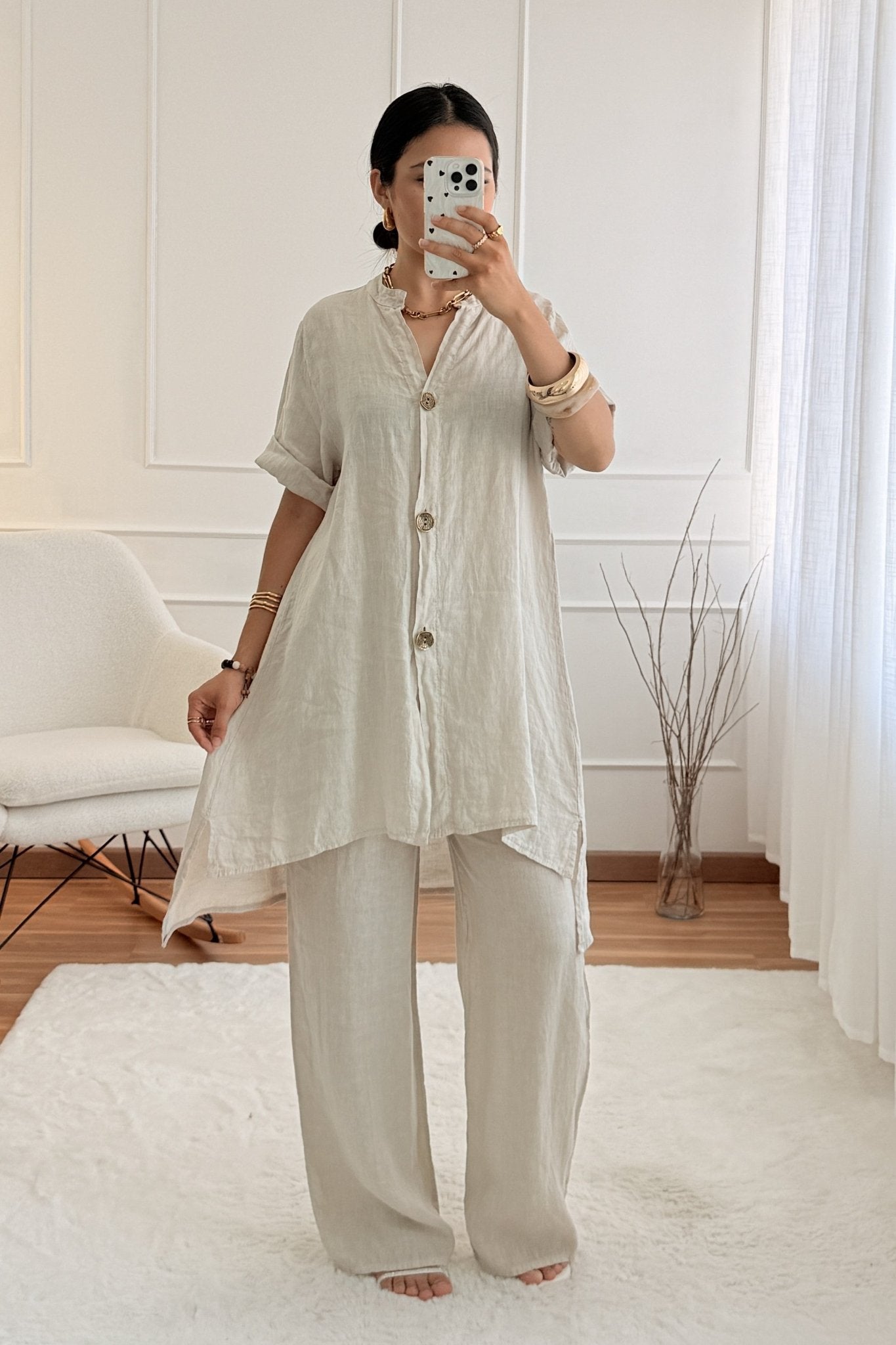 Camisa em 100% linho natural - lavishiochiccamisalavishiochic