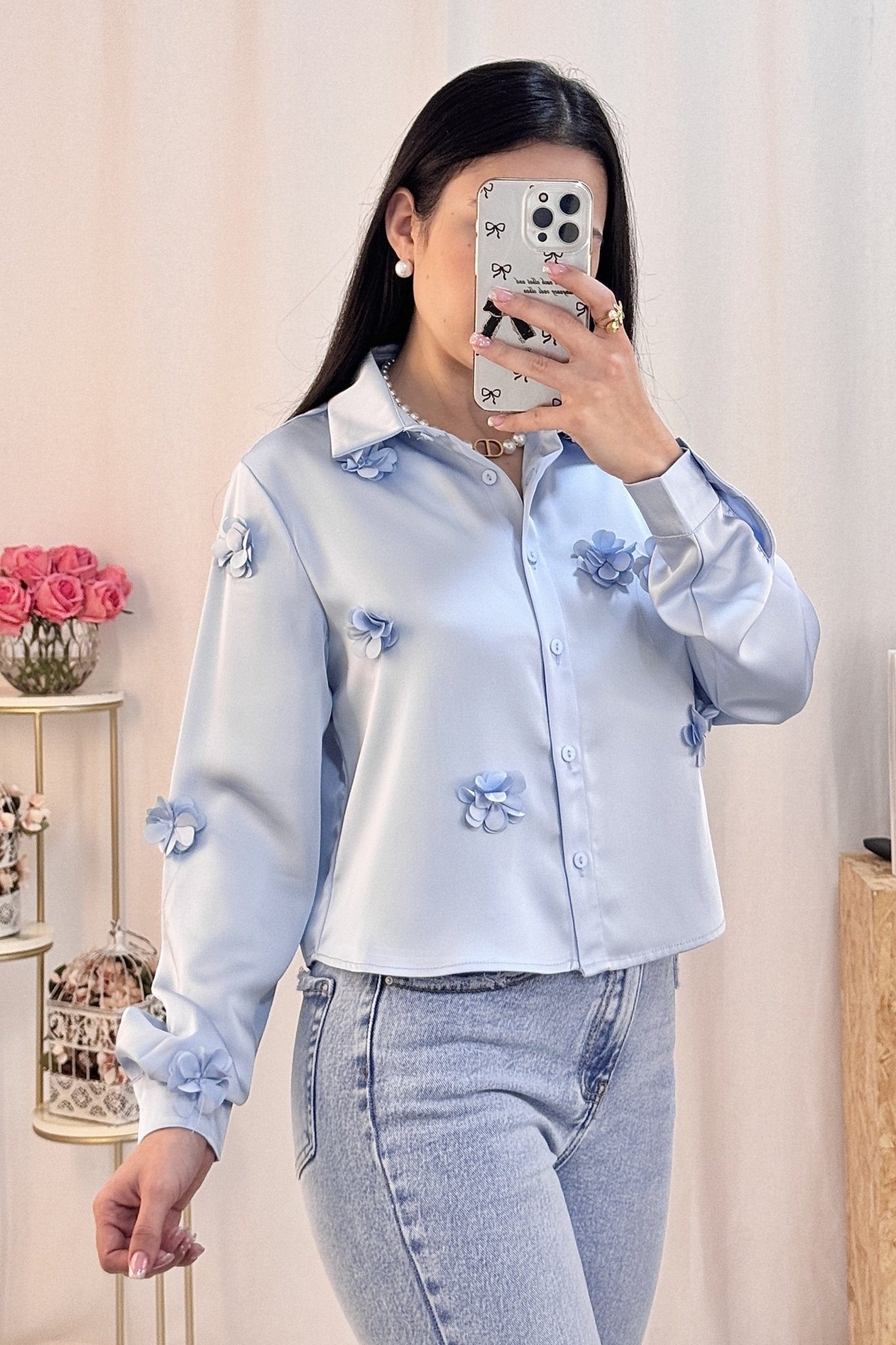 Camisa flores 3D ELLI WHITE - lavishiochiccamisaELLI WHITE