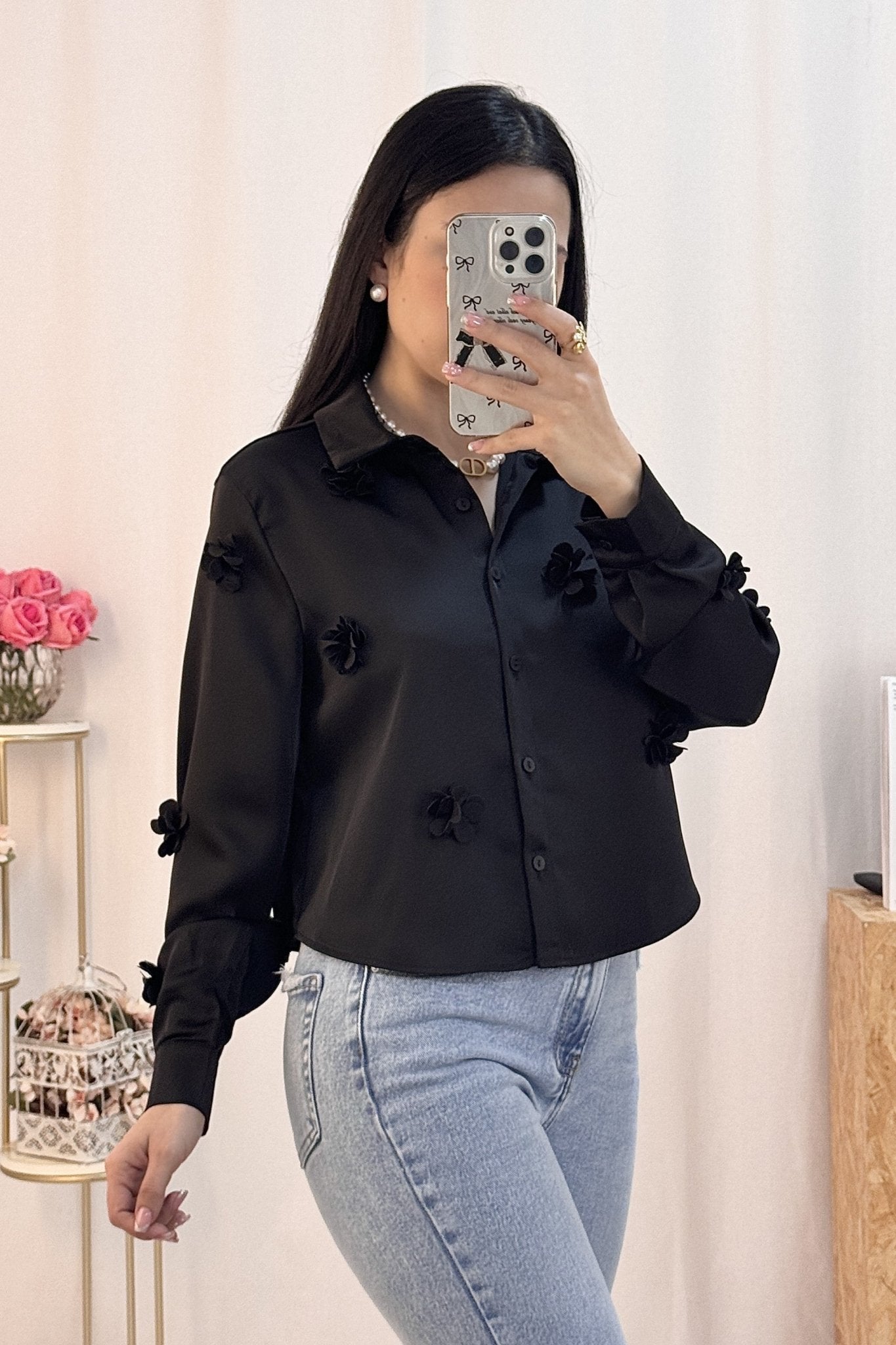 Camisa flores 3D ELLI WHITE - lavishiochiccamisaELLI WHITE